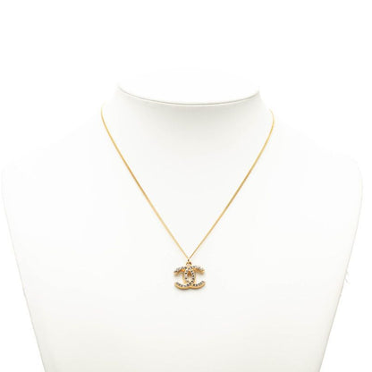 Chanel CC Logo Chain Pendant Necklace 01 Gold Plated Line Stone — view 6