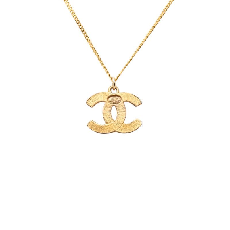 Chanel CC Logo Chain Pendant Necklace 01 Gold Plated Line Stone — view 2