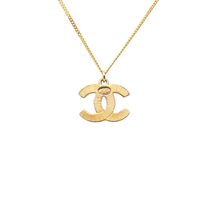 Chanel CC Logo Chain Pendant Necklace 01 Gold Plated Line Stone — view 2