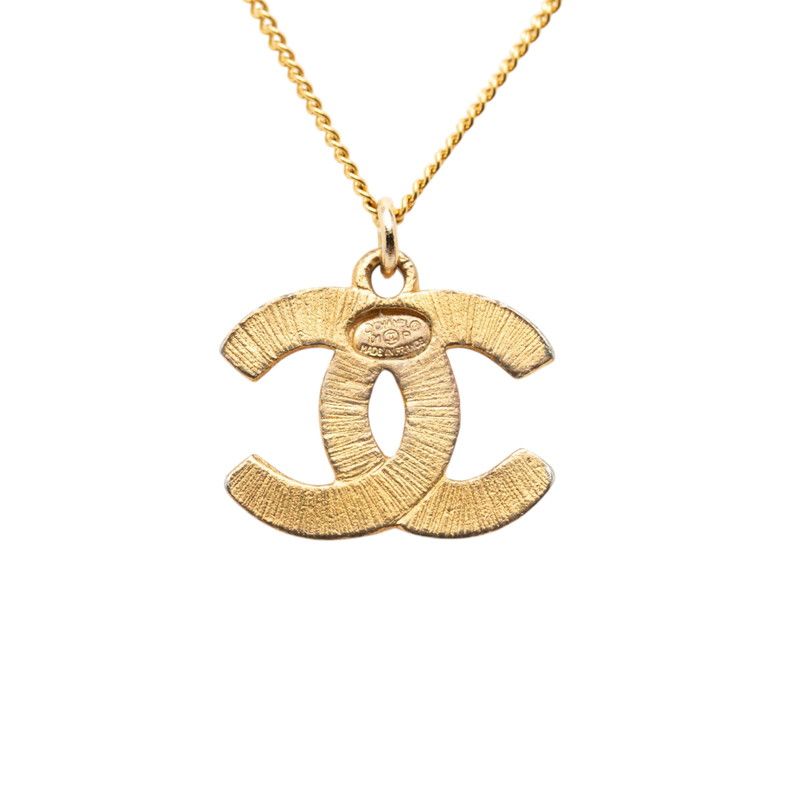 Chanel CC Logo Chain Pendant Necklace 01 Gold Plated Line Stone — view 5
