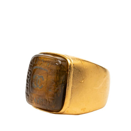 Chanel CC Logo Gripoix Ring Gold Plated Glass
