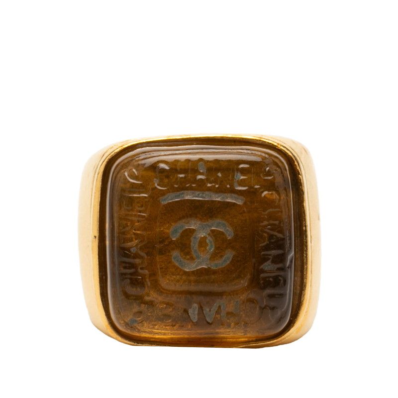 Chanel CC Logo Gripoix Ring Gold Plated Glass — view 2