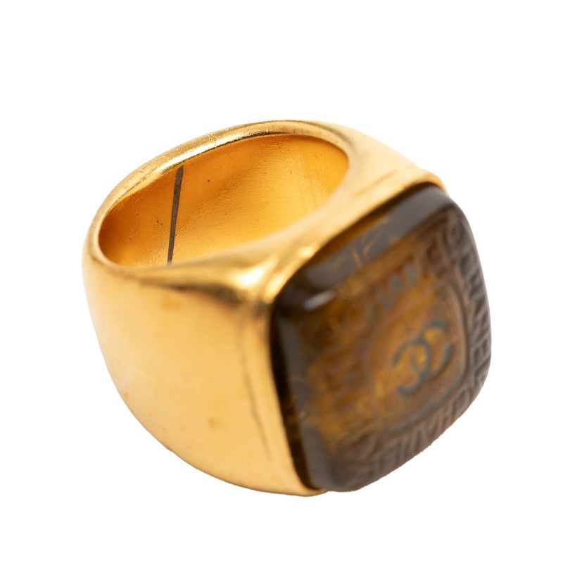 Chanel CC Logo Gripoix Ring Gold Plated Glass — view 3