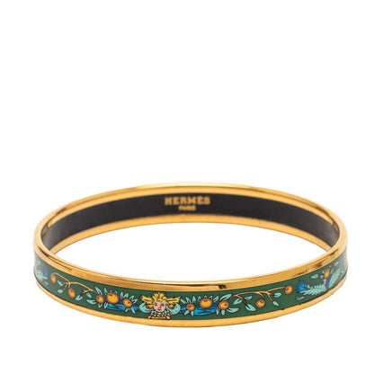 Hermes Enamel PM Cloisonne Bangle Gold Green Plated 1- Bracelet