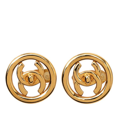Chanel CC Logo Turnlock Vintage Earrings Gold Plated