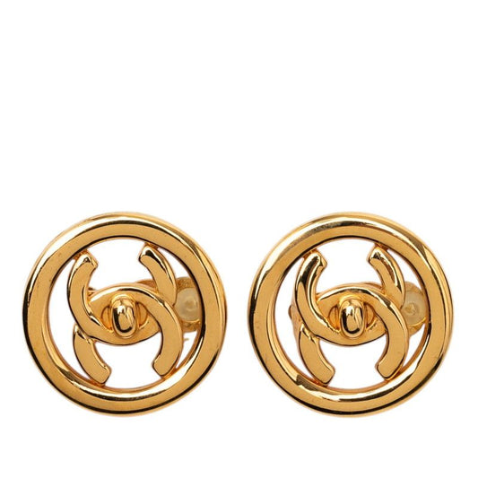 Chanel CC Logo Turnlock Vintage Earrings Gold Plated