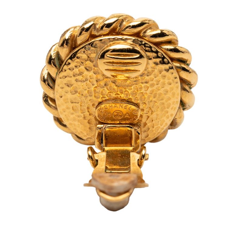 Chanel CC Logo Vintage Earrings Gold Plated Faux Pearl — view 3