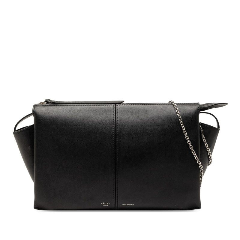 Celine Trifold Chain Shoulder Bag Black Leather