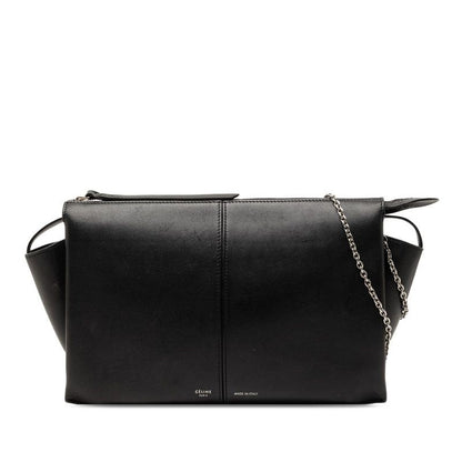 Celine Trifold Chain Shoulder Bag Black Leather