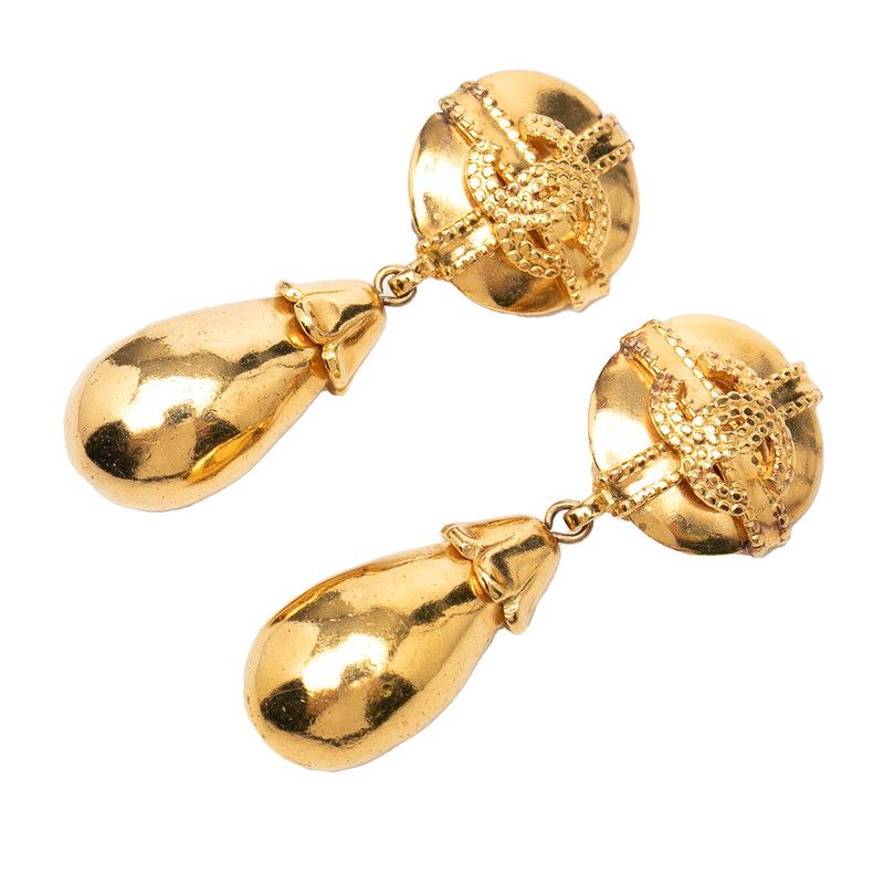 Chanel CC Logo Earrings Gold Plated