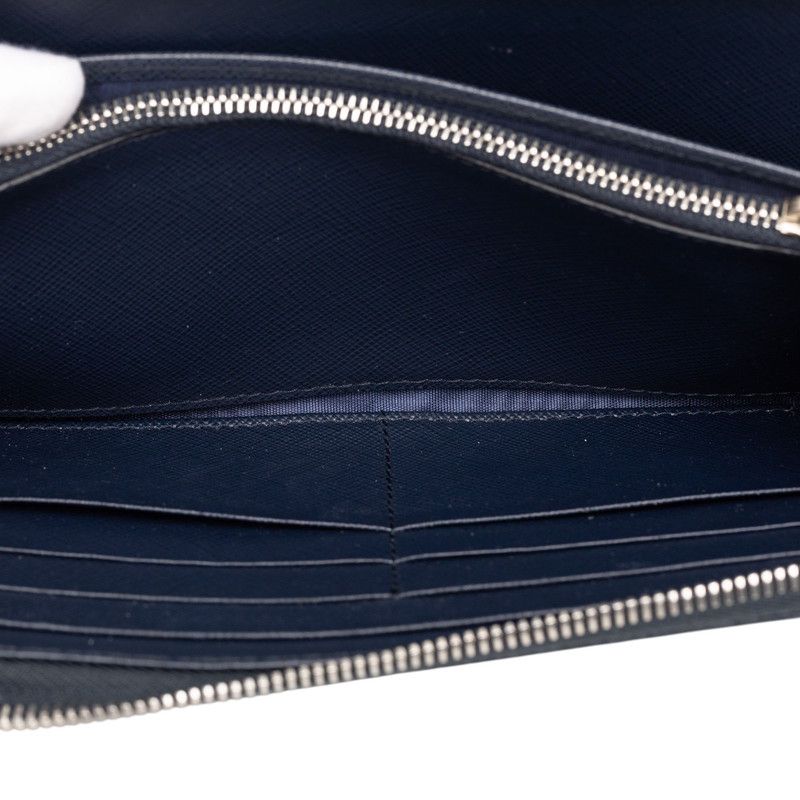 Prada Logo Wallet Zip Around Navy Saffiano Leather — view 4