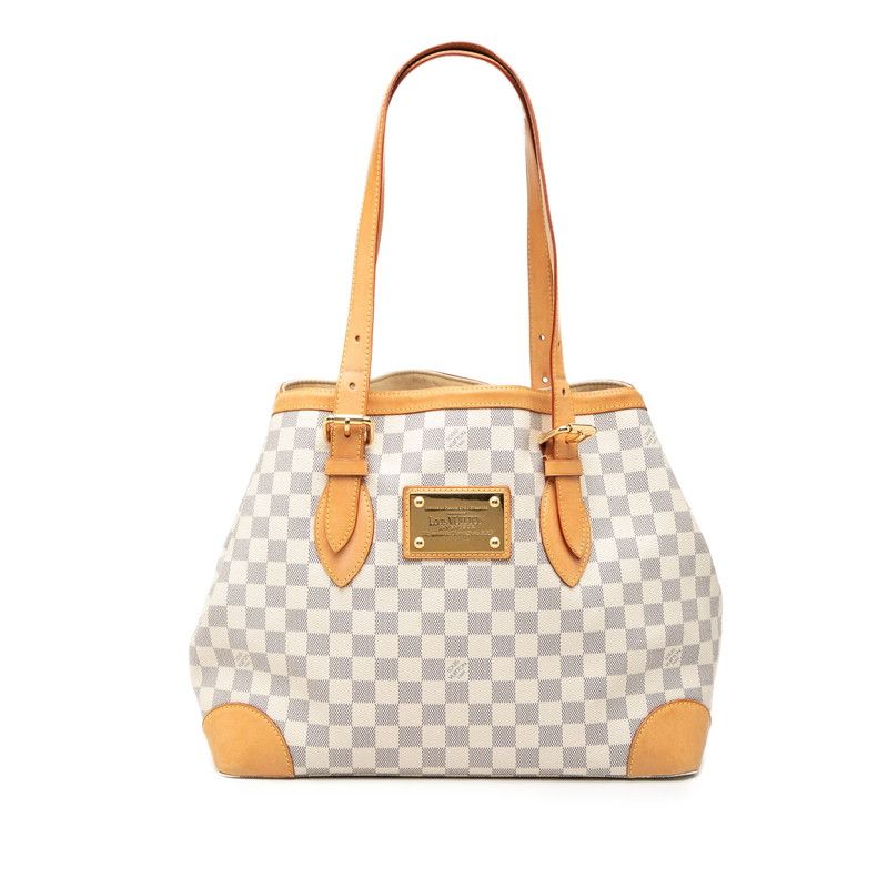 Louis Vuitton Damier Azur Hampstead MM Shoulder Bag Tote White Leather
