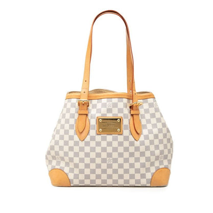 Louis Vuitton Damier Azur Hampstead MM Shoulder Bag Tote White Leather