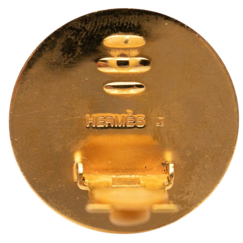 Hermes Enamel Cloisonne Round Earrings Gold Plated — view 3