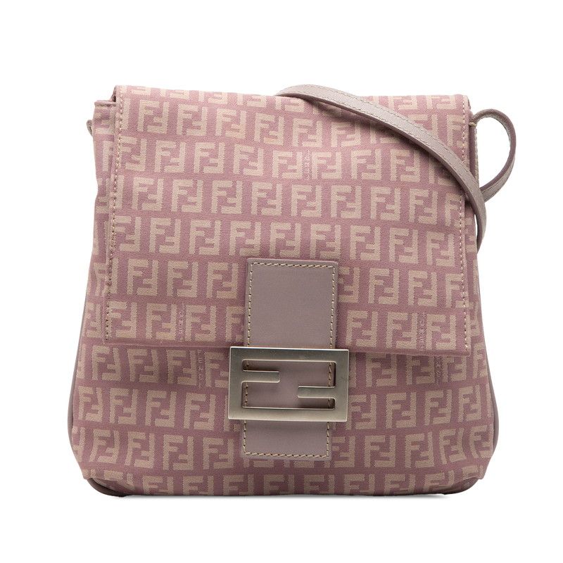 Fendi Zucchino Crossbody Shoulder Bag Light Purple Canvas Leather