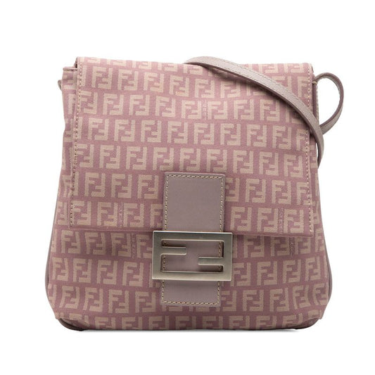 Fendi Zucchino Crossbody Shoulder Bag Light Purple Canvas Leather