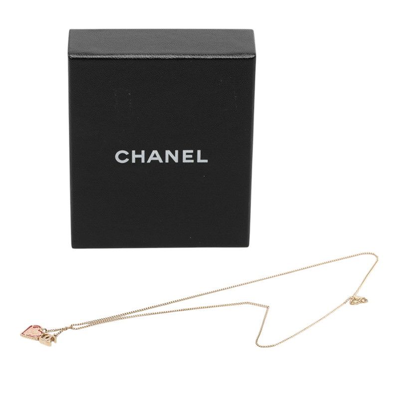 Chanel CC Logo Heart Pendant Necklace Gold Multicolor Plated — view 7