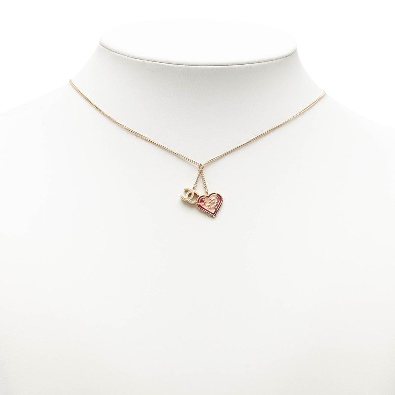 Chanel CC Logo Heart Pendant Necklace Gold Multicolor Plated — view 6