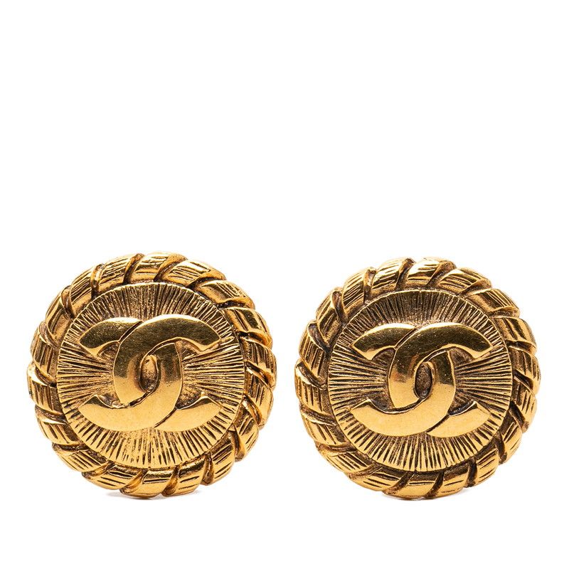 Chanel Vintage CC Logo Earrings Gold Plated