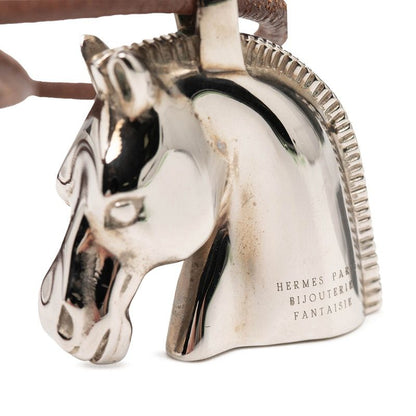Hermes Cheval Horse Necklace Silver Brown Metal Leather — view 6