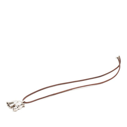 Hermes Cheval Horse Necklace Silver Brown Metal Leather — view 3
