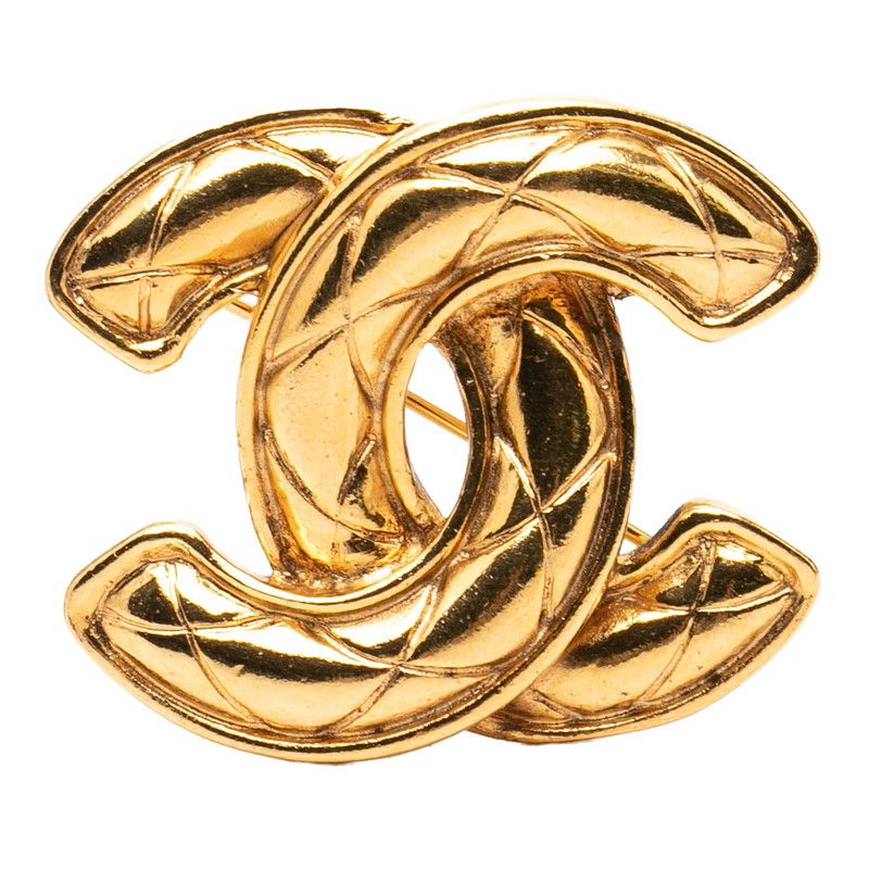 Chanel Quilted CC Logo Brooch Gold Plated