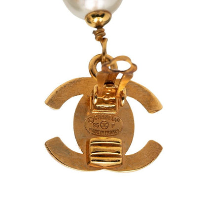 Chanel CC Logo Turnlock Motif Vintage Earrings Gold Plated Faux Pearl — view 3