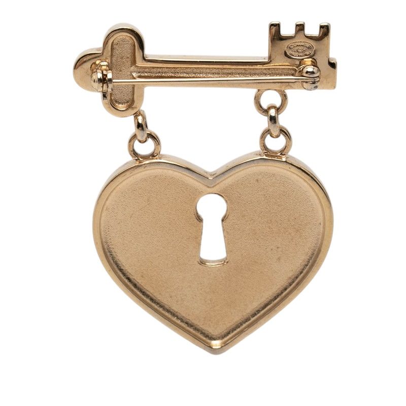 Chanel CC Logo Heart Rock Motif Brooch Gold Pink Plated Line Stone — view 2