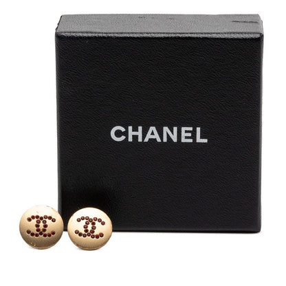Chanel CC Logo Stud Earrings Gold Red Plated Color Stone — view 4