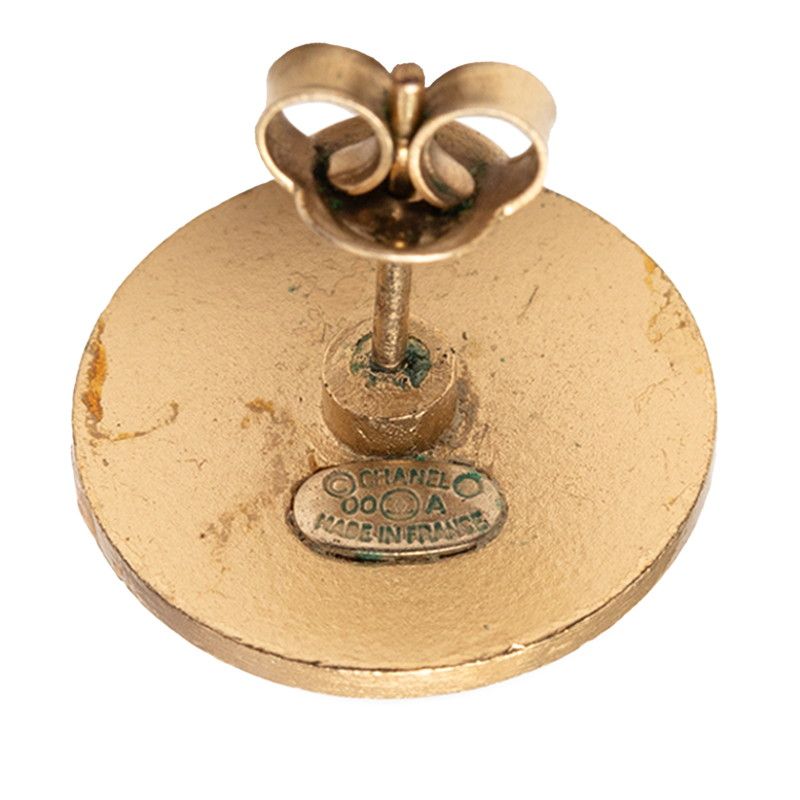 Chanel CC Logo Stud Earrings Gold Red Plated Color Stone — view 3