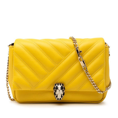 Bvlgari Serpenti Cabochon Chain Shoulder Back Yellow Leather