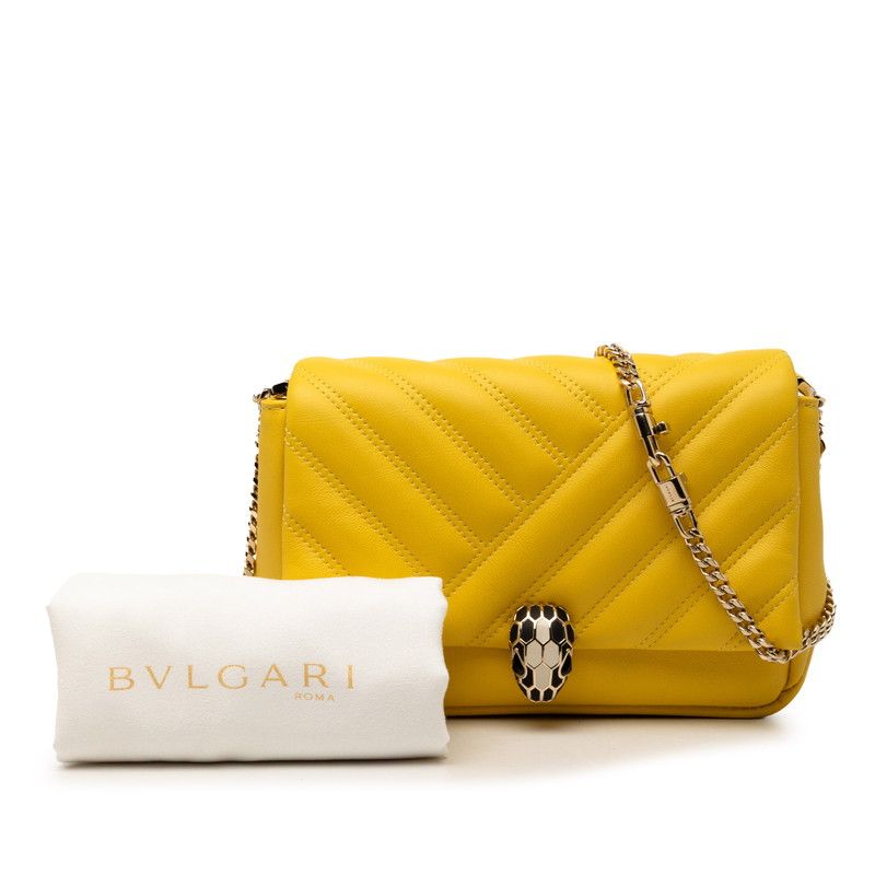 Bvlgari Serpenti Cabochon Chain Shoulder Back Yellow Leather — view 6