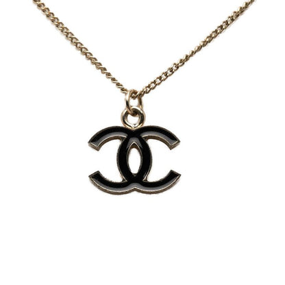 Chanel CC Logo Pendant Necklace Gold Black Plated