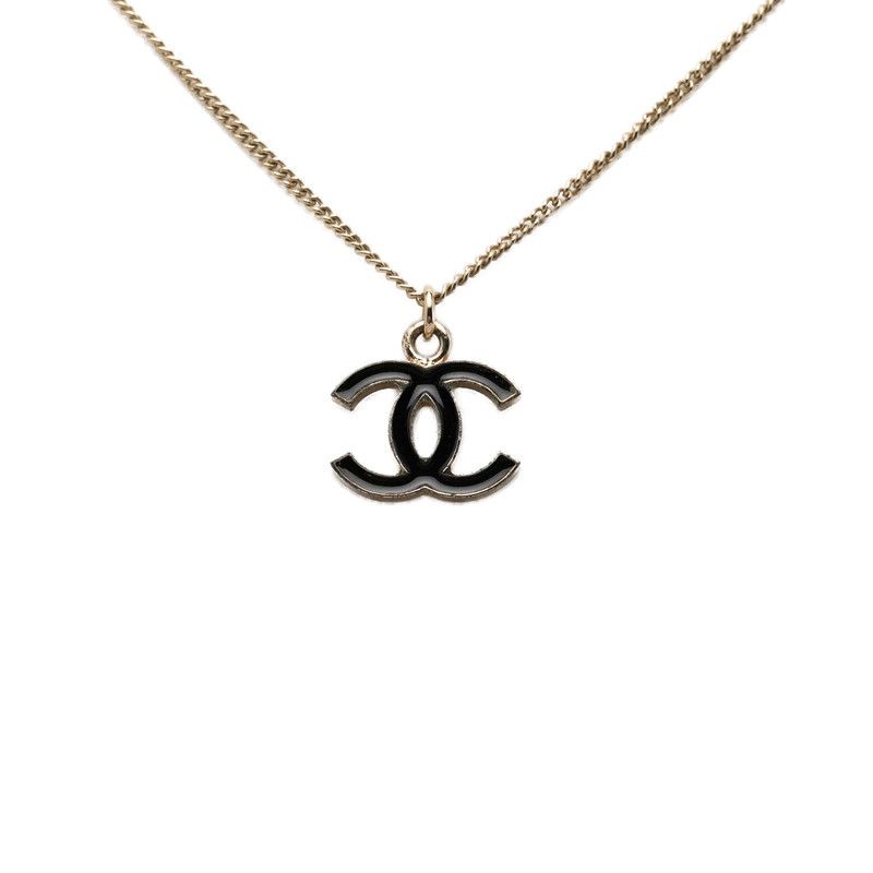 Chanel CC Logo Pendant Necklace Gold Black Plated — view 2