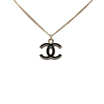 Chanel CC Logo Pendant Necklace Gold Black Plated — view 2