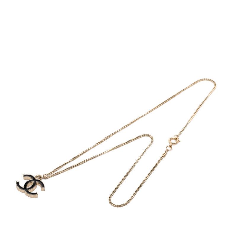 Chanel CC Logo Pendant Necklace Gold Black Plated — view 3