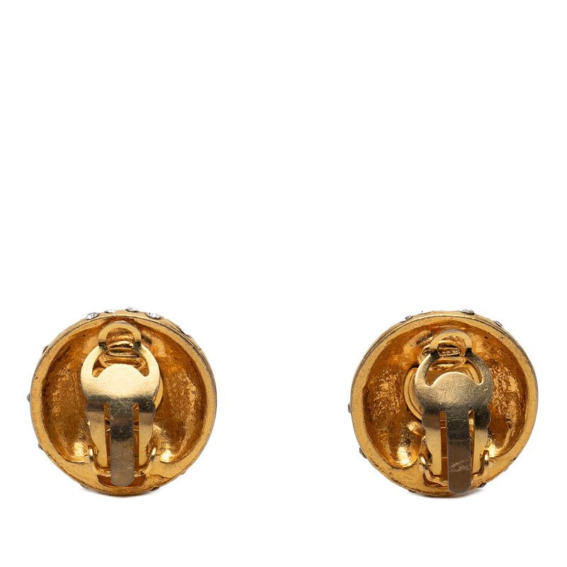 Chanel Logo Round Earrings Vintage Gold Plated Line Stone — view 2