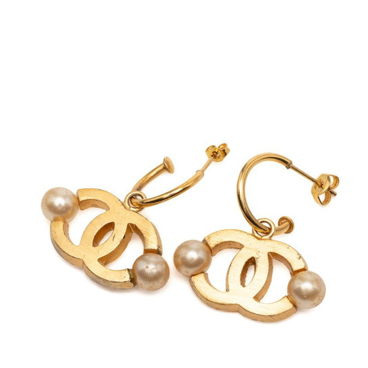 Chanel CC Logo Earrings Gold Plated Faux Pearl