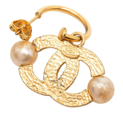 Chanel CC Logo Earrings Gold Plated Faux Pearl — view 3