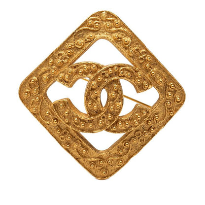 Chanel CC Logo Diamond Brooch Vintage Gold Plated