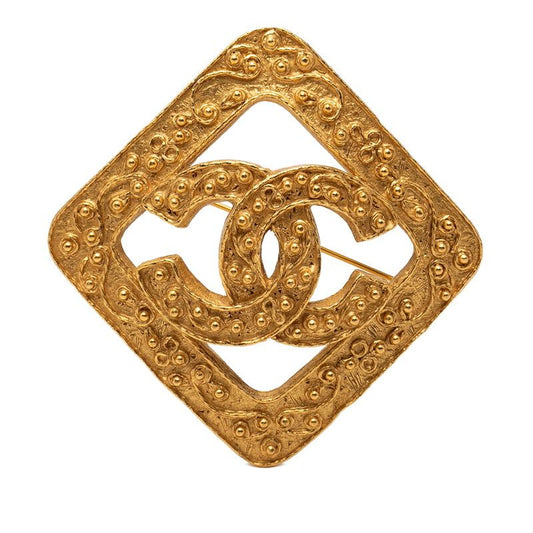Chanel CC Logo Diamond Brooch Vintage Gold Plated