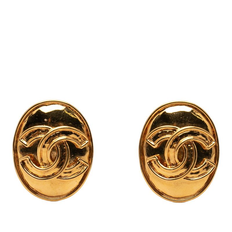 Chanel CC Logo Vintage Earrings Gold Plated