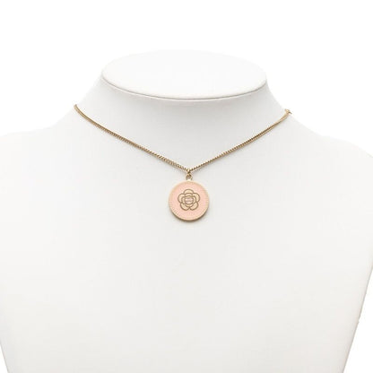 Chanel Camellia Pendant Necklace Gold Pink Enamel Plated — view 6