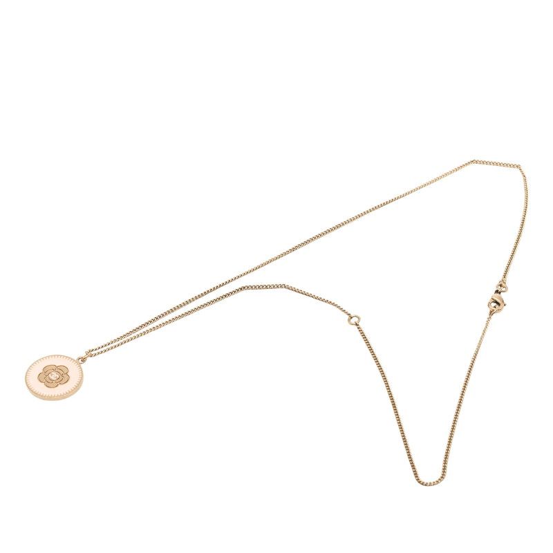 Chanel Camellia Pendant Necklace Gold Pink Enamel Plated — view 3