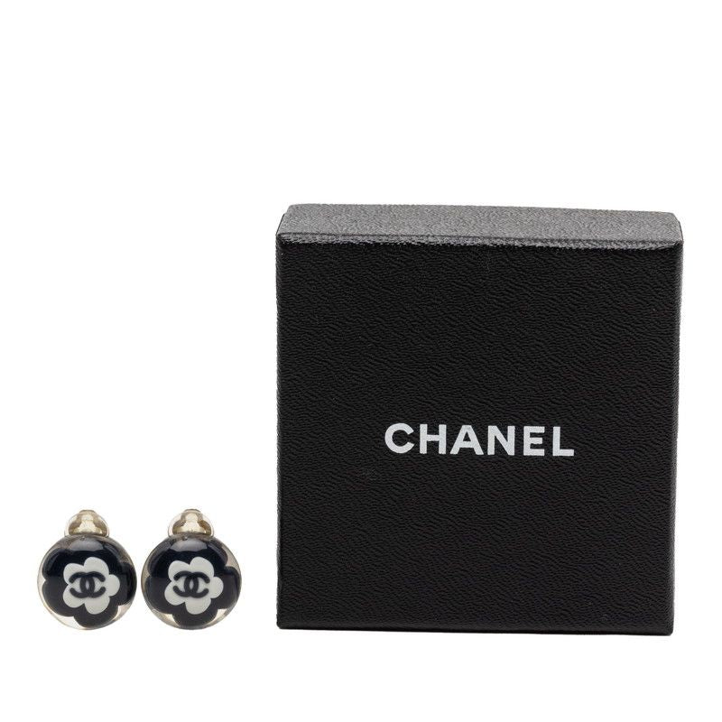 Chanel Camellia CC Logo Earrings Silver Black White Metal Resin — view 4