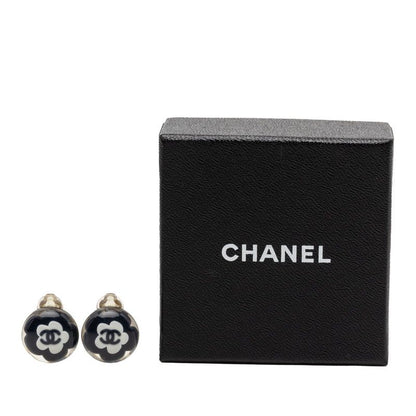 Chanel Camellia CC Logo Earrings Silver Black White Metal Resin — view 4