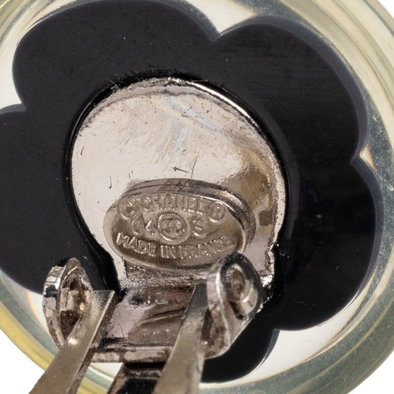 Chanel Camellia CC Logo Earrings Silver Black White Metal Resin — view 3