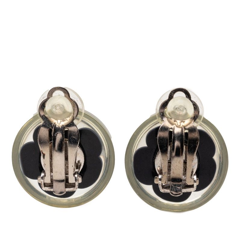 Chanel Camellia CC Logo Earrings Silver Black White Metal Resin — view 2