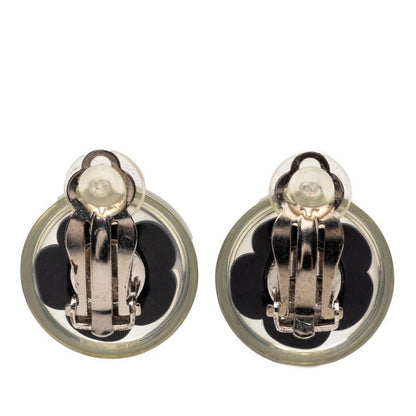 Chanel Camellia CC Logo Earrings Silver Black White Metal Resin — view 2