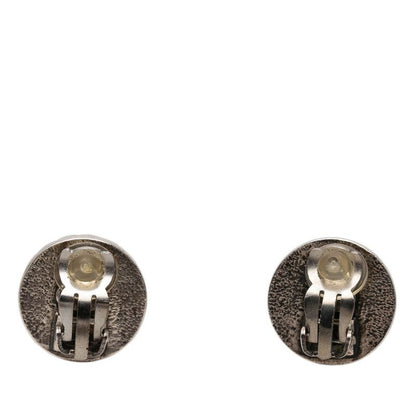 Chanel CC Logo Vintage Earrings Silver Black Metal — view 2